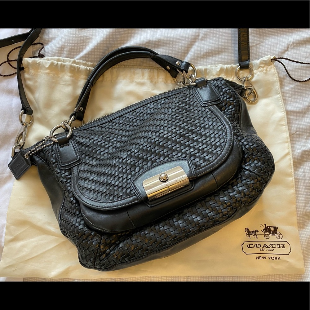 Coach Kristen Woven Leather Round Satchel